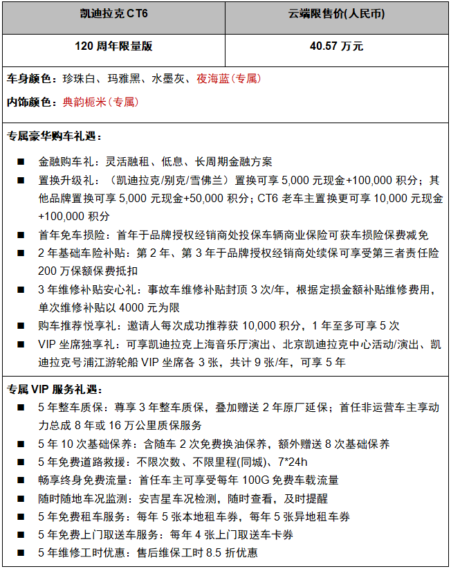 凯迪拉克CT6推出120周年限量版车型 是一款特别的作品 值得特别收藏